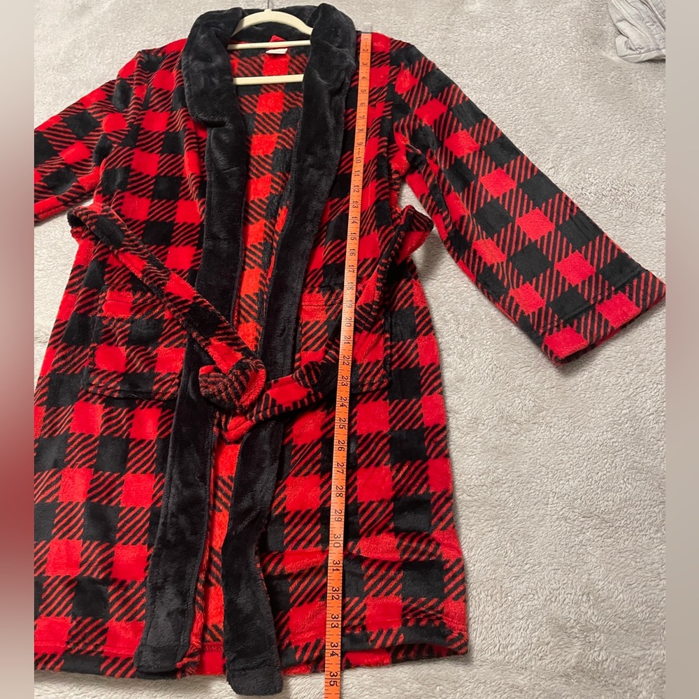 Kids Bathrobe Plush Red/Black Plaid Pajama Size Large 12/14 - Picture 11 of 12